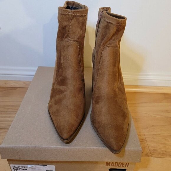 Steve Madden Ankle Boots Chestnut Brown Chunky Heel Touchdown Stock Size 10 - Picture 3 of 11